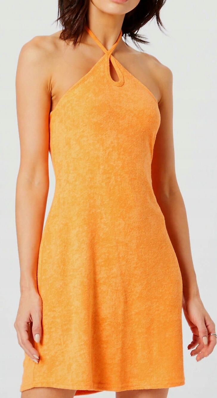 Hollister Terry Halter Midi Dress WMNS S Orange Terrycloth Keyhole Built-In Bra